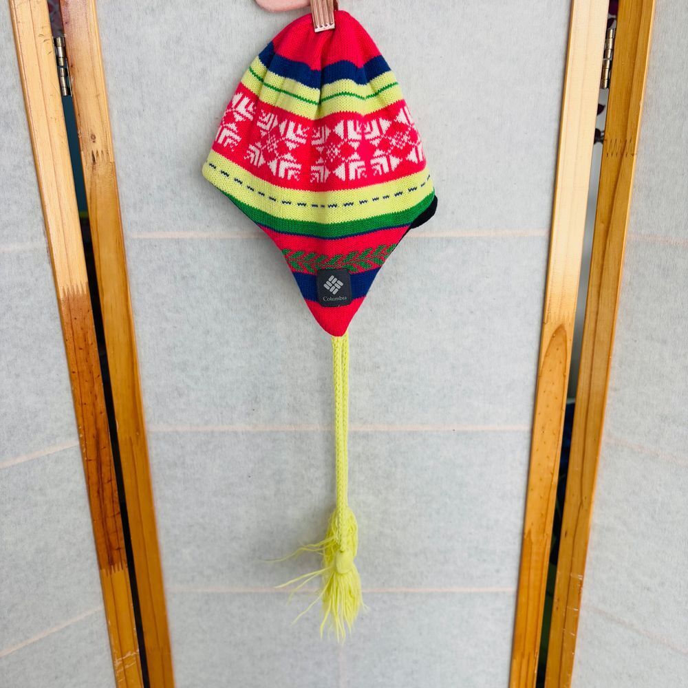 Columbia Winter Youth Knit Hat Fleece Lined Tassels Ear‎ Flaps Fair Isle Nordic